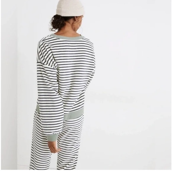 MADEWELL MWL Velour Crewneck Sweatshirt Sage Green Striped Size XXS - Picture 2 of 10